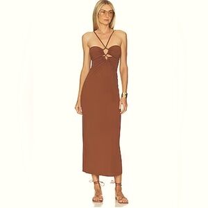 LSPACE REVOLVE ELLERY DRESS SIZE MEDIUM STRETCHY ADJUSTABLE STRAPS COFFEE BROWN